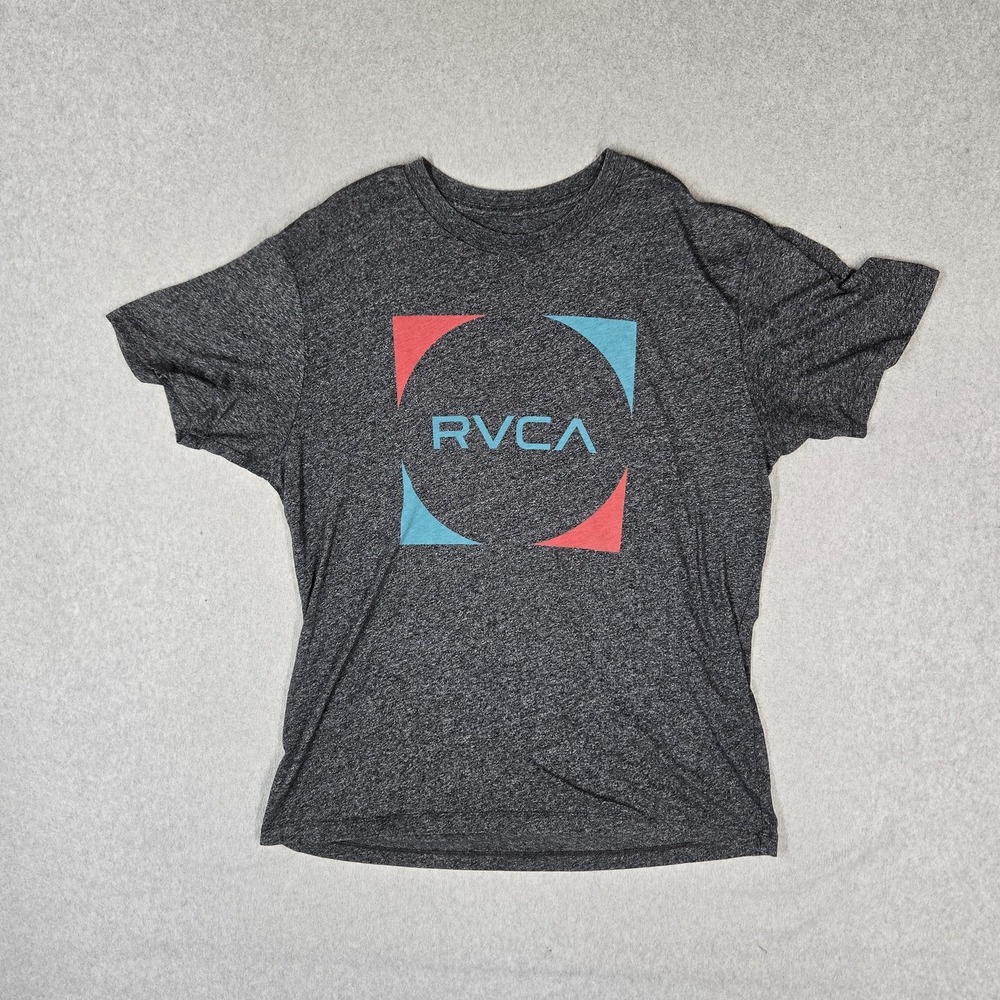 RVCA Men Shirt XL Gray Graphic Logo Activewear Short Sleeve